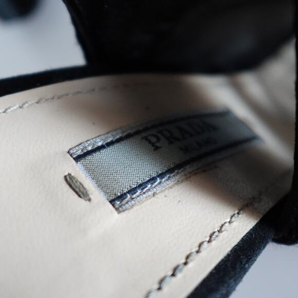 Prada Black Suede Cutout Tie-Back Ankle Peep Toe Stiletto Sandals - Picture 14 of 16